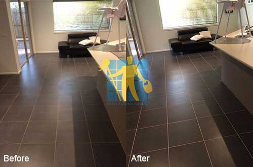 Bendigo black porcelain floor before and after cleaning