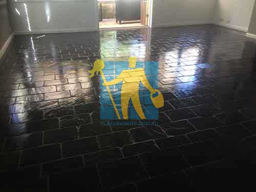 Hobart black slate floor after cleaning