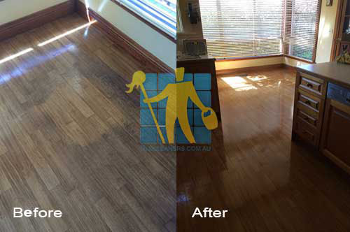Hobart brown timber floor before and after cleaning