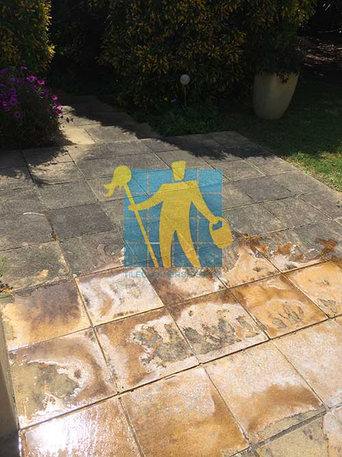 Geelong outdoor sandstone floor before and after cleaning
