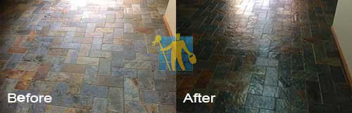 Geelong slate floor before and after cleaning and sealing
