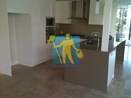 Gold Coast kitchen with clean porcelain floor tiles after cleaning by tile cleaners