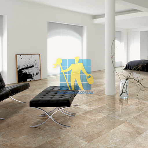 Gold Coast modern living room with textured rectangular porcelain tiles on floor