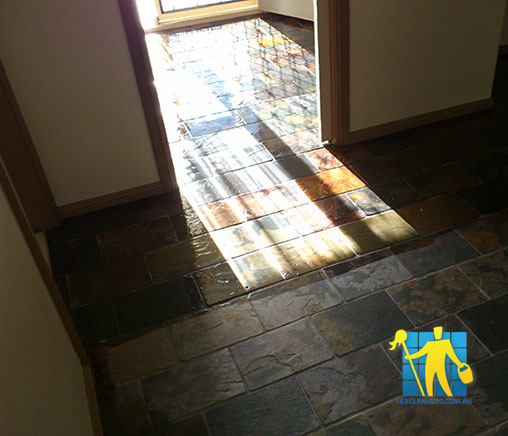 Mandurah Slate Floor Stripping & Sealing - Before & After