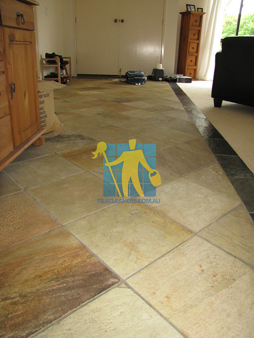 stone tiles grey grout colourful tiles furnished room Darwin
