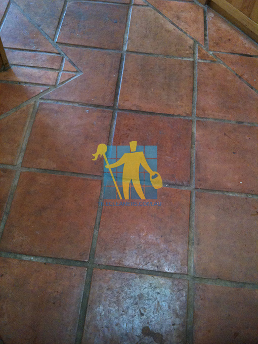 terracotta floor before cleaning 