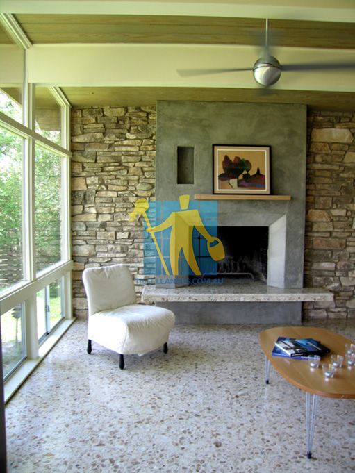 terrazzo tiles polished light color modern living room Hobart