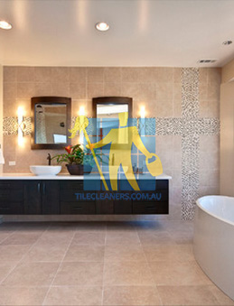 modern contemporary bathroom with floor to ceiling porcelain tiles Perth/Canning