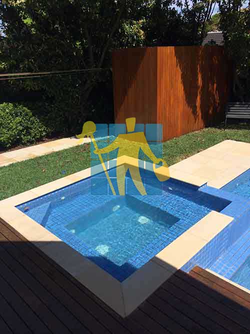 Gold Coast dirty lines between sandstone tiles around pool before cleaning