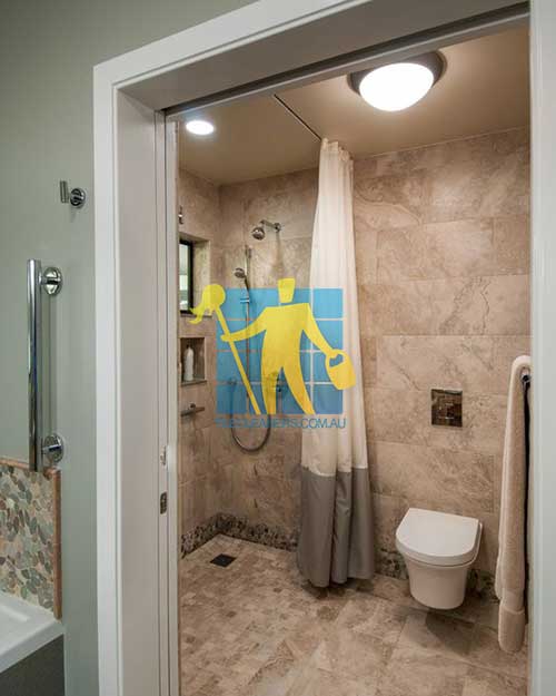 Glendalough Contemporary Master Bathroom with_flush light and yellow Polished Limestone Slab and Rain shower