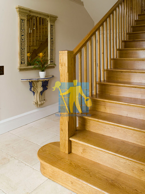 St Andrews marble tile tumbled acru hallway wood staircase