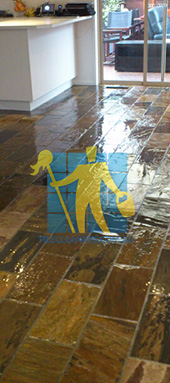 shiny floor with slate tiles after sealing still looking wet dark regular shape and size Melbourne/Kingston