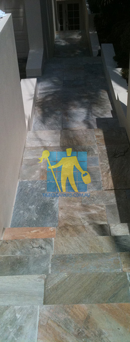 clean slate tiles unsealed after stripping and cleaning outdoor entry stairs Brisbane Moreton Bay Region Deception Bay