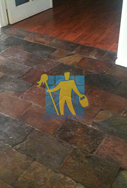 dirty and dull looking slate tiles requires stripping and sealing Adelaide Airport Adelaide Airport