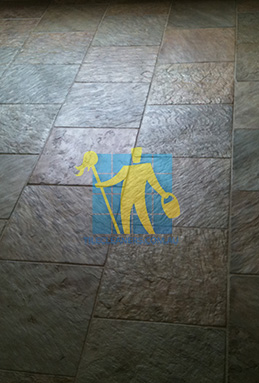 dull slate floor tiles before cleaning before sealing after stripping empty room Canberra/Gungahlin/Mitchell