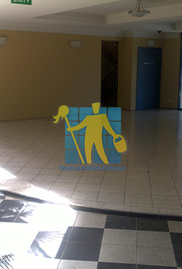 terrazzo tiles building entrance empty before cleaning angle shot Melbourne/Casey
