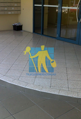terrazzo tiles building entrance empty before cleaning angle shot dirty Melbourne/Melton