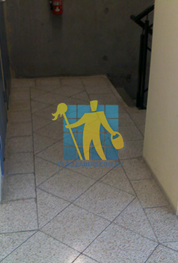 terrazzo tiles floor dark grout dirty before cleaning tiny hallway designer pattern Adelaide
