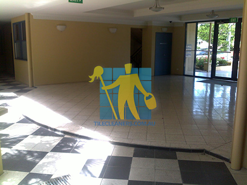 terrazzo tiles building entrance empty before cleaning angle shot Tile Cleaning Oxenford