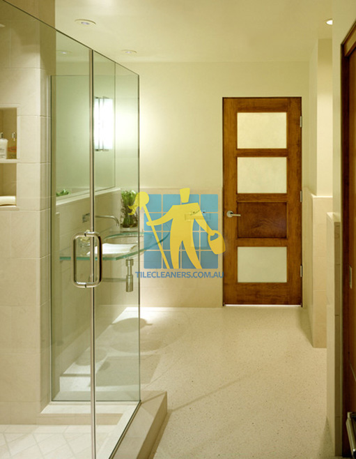 terrazzo tiles in bathroom floor light contemporary style Elizabeth Vale