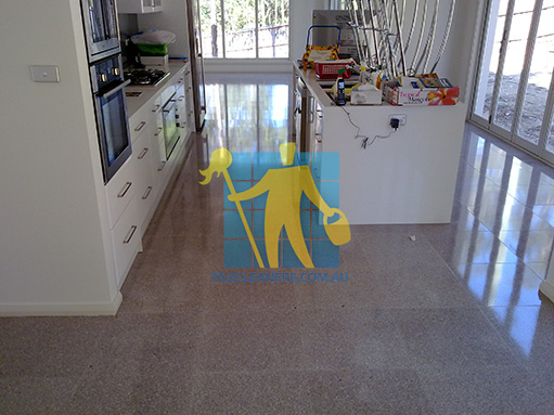 terrazzo tiles indoors large room large windows shodow during cleaning Redland