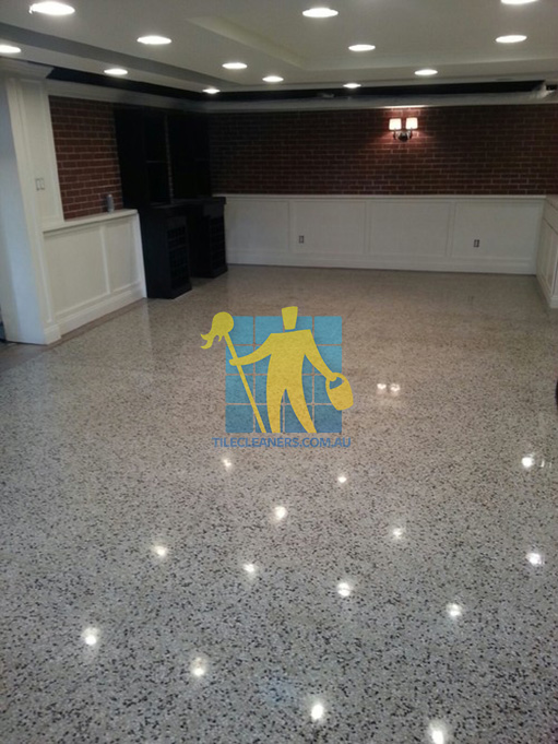terrazzo tiles polished light color in basement Hilton