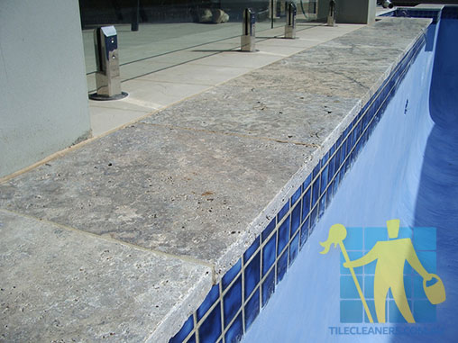 outdoor pool travertine tiles silver sealed
