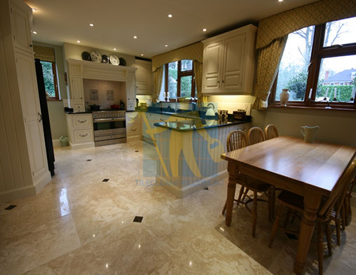 Polished Travertine Stone Tile Floor Kitchen & Dining Valley View
